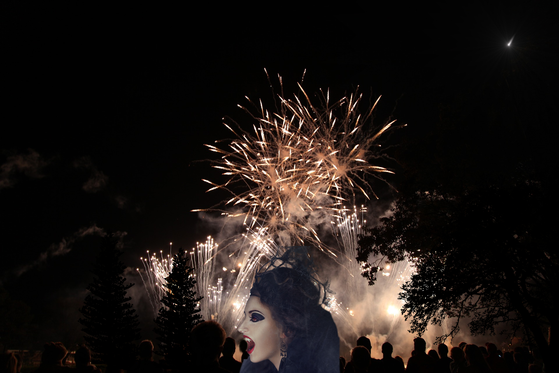 A female Vampire preys upon a crowd of innocent humans enjoying a Fourth Of July fireworks show!