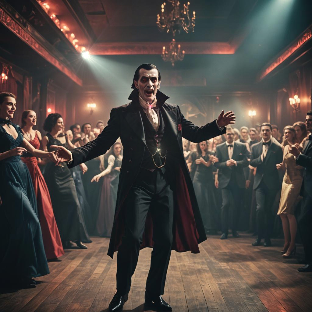 Dracula dancing at a party.