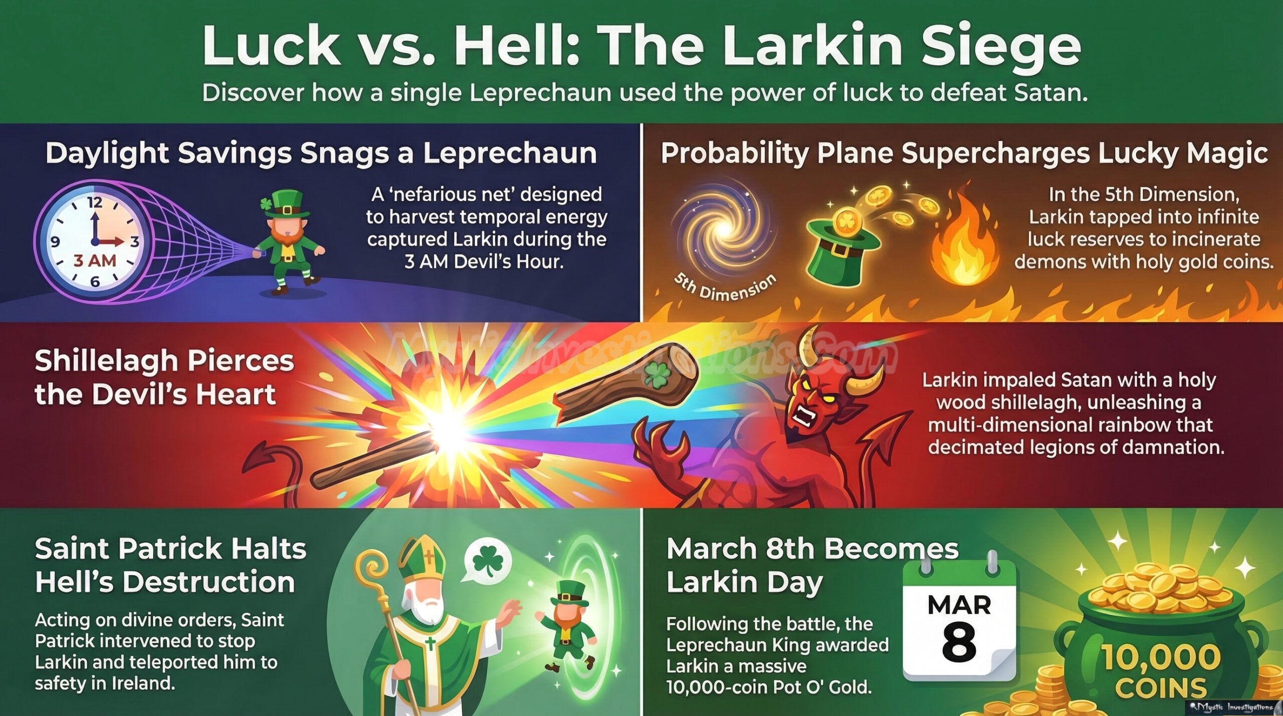 Luck vs Hell Infographic. Can A Leprechaun Defeat The Devil In Hell?