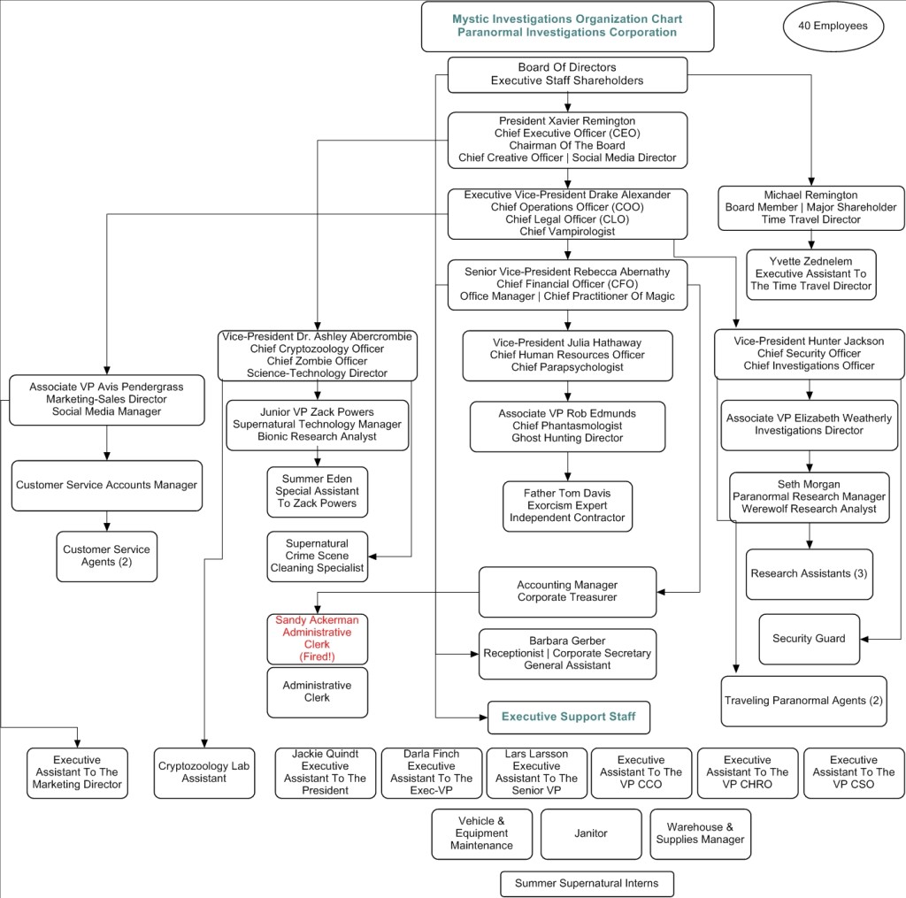 Mystic Investigations Corporate Organization Chart